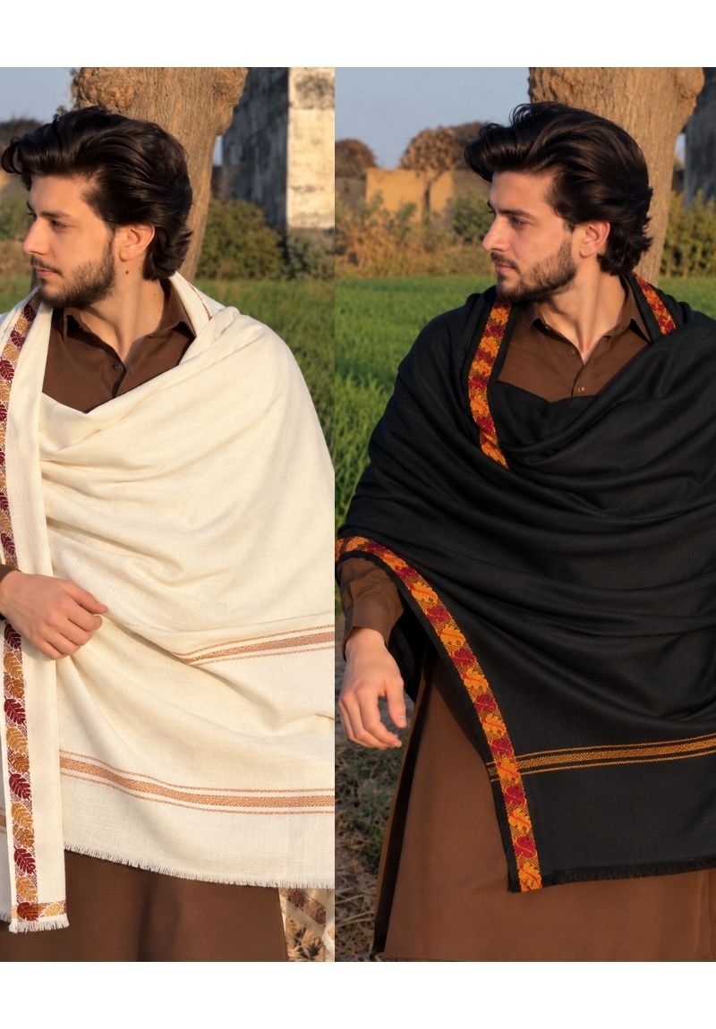 Winter Shawl M1 2 pcs - Black & Off-White